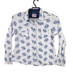Womens Roper Western Snap Button Up Shirt White & Blue Floral Long Sleeve XL